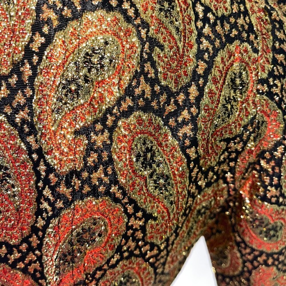 Vintage Handmade Mini Party Dress Size Small Gold Red Black Metallic Paisley - Picture 7 of 12